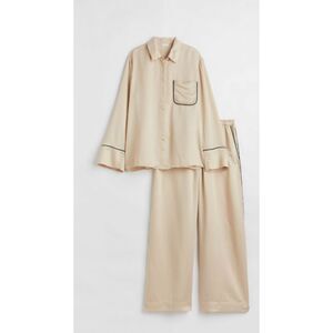 H&M Satin Pajama Set Beige Black Piping Size S